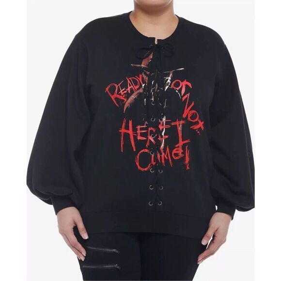 Hot Topic A Nightmare On Elm Street Lace-Up Sweatshirt Plus Size 3 Nwt - Picture 1 of 7